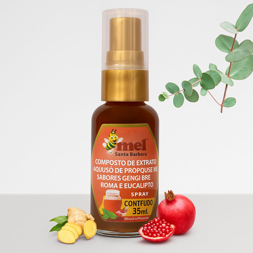 Spray de Mel e Própolis Gengibre, Romã e Eucalipto 35ml | Santa Bárbara | Imunidade e Alívio Natural